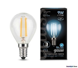 Gauss LED Filament Globe P75 9w 840 E14