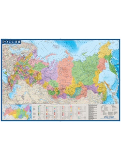 Настенная карта РФ политико-административная 1:8,8млн.,1,0х0,7м.