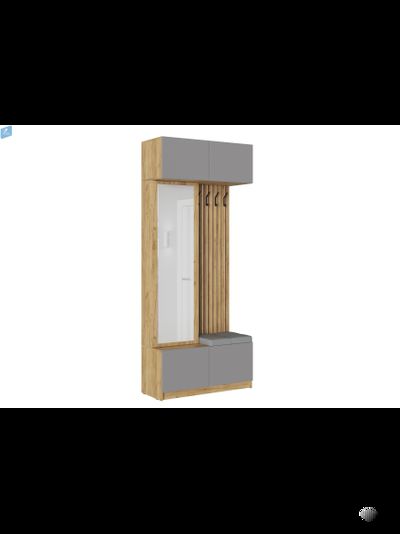 Бостон прихожая ЛДСП (Комплект) Корпус - Дуб Крафт золотой  Фасад ЛДСП - Серый Шифер Кожзам.- Ecotex 3022 / Arena 007 (Серая)