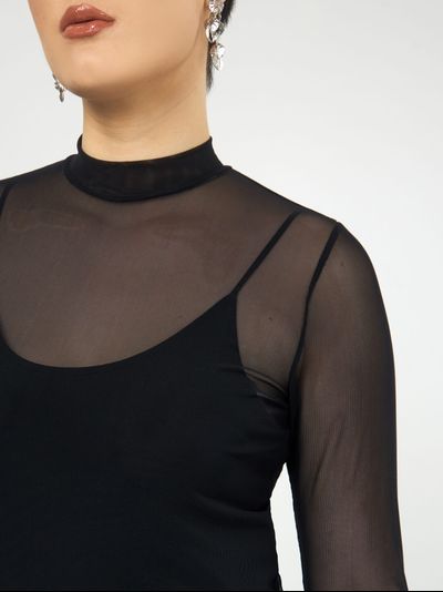 Прозрачная черная блузка plus size