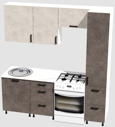 Кухня Эконом 1,5 метра с колонкой (1100х400) Цвет: Цемент светлый/Цемент темный