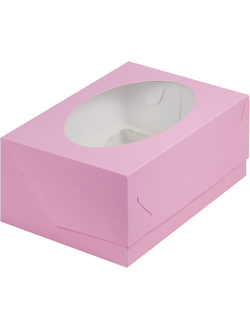 Коробка на 6 капкейков с окном (розовая), 235*160*100мм