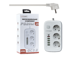 Многофункциональный сетевой фильтр LP3452 3 розетки + PD20W + 5USB порт 2000mm