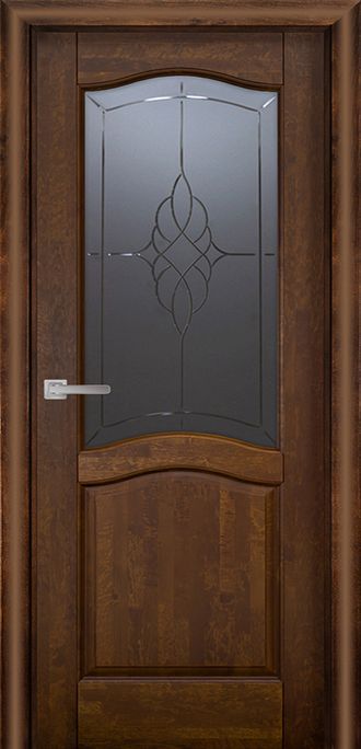 дверь массив ольхи остекленная "Лео" цвет античный орех
