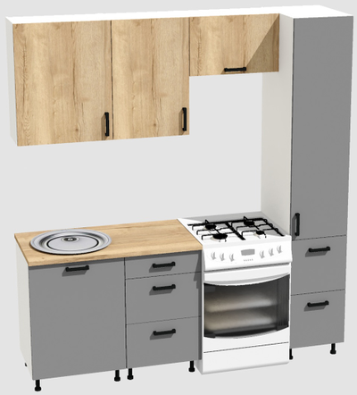 Кухня Эконом 1,5 метра с колонкой (1100х400) Цвет: Дуб Вотан/Базальт