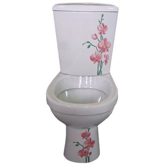 УНИТАЗ -КОМПАКТ КОМФОРТ ДЕКОР орхидея В КОМПЛЕКТЕ 1-РЕЖИМНАЯ АРМАТУРА И СИДЕНЬЕ