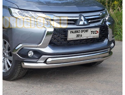 Защита переднего бампера d76+75x42 овал Pajero Sport (2016-2021)