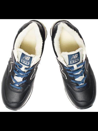 New Balance 574 Black Blue Leather с мехом