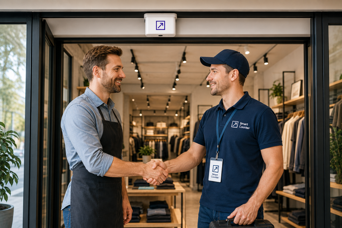 Установка счетчика посетителей Smart Counter в розничном магазине