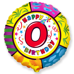 Воздушный шар фольгированный "Шар-цифра 0. С Днём рождения"  (Испания) 45 см.