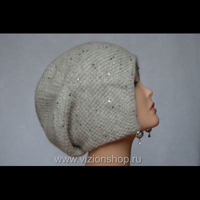 Бежевая женская шапка ушанка вязаная Vizio 6463 зима 2020