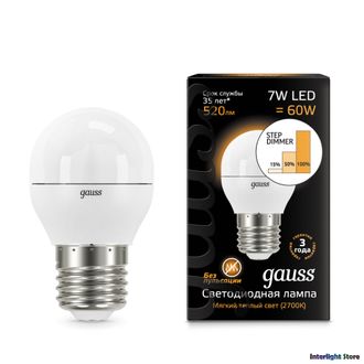 Gauss LED Globe 7w 830/840 Step Dimmable E27