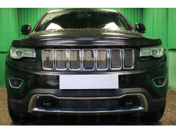 Защита радиатора Jeep Grand Cherokee (WK2) IV 2013- рестайлинг (Laredo, Limited) black верх PREMIUM (7 частей)