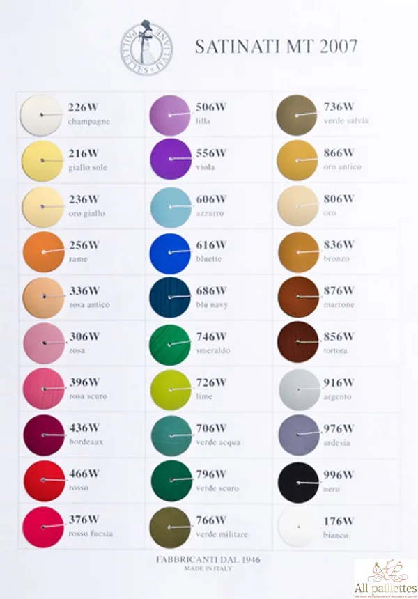 Пайетки Satinati: матовые, металлизированные