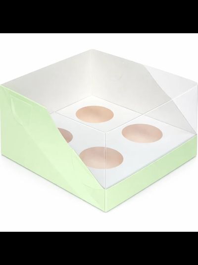 Коробка на 4 капкейка с прозр. кр. (фисташковая), 160*160*100мм