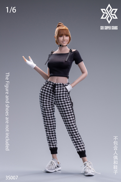 Женский свободный костюм - 1/6 Female T-shirt Plaid Casual Pants (3S007) - 3STOYS