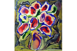 «Красные цветы в квадрате», 1975-1978 гг., бумага, акварель, фломастер, 29,5х29,5