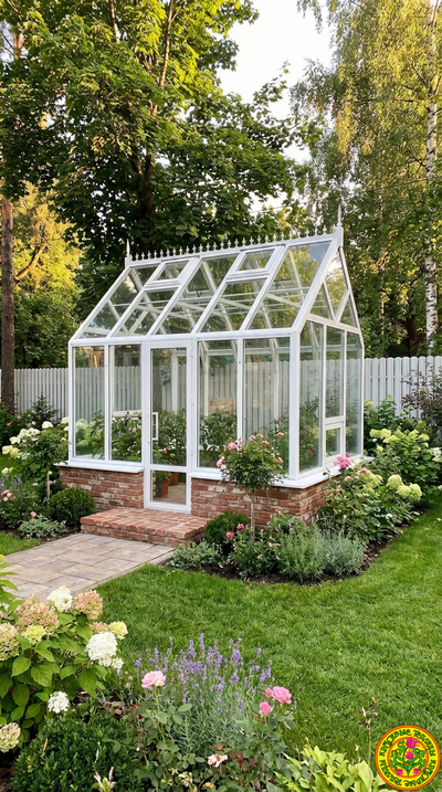 Базовая комплектация теплицы из стекла и алюминия БОТАНИК размером 3500 x 2500 мм