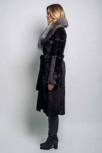 Шуба женская пальто Лилия натуральный мех морской котик, зимняя, черная арт. ц-011