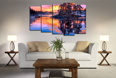 Модульная картина "Рассвет над тайгой"