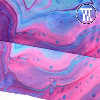 Сетка-стрейч принт Розовые разводы на голубом