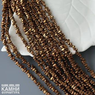 "Гематит шоколадный" геметин композит камешки фри-форм 2,5-3,5х5-8,5 мм, цена за нить 19 см