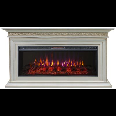 Линейный электрокамин Тайлер бежевый с золотой патиной с очагом FreeSpace 50 LED FX QZ