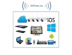 Комплект уличного WiFi/LAN  видеонаблюдения, монитор 15" с DVR и 4 беспроводные видеокамеры, Full HD