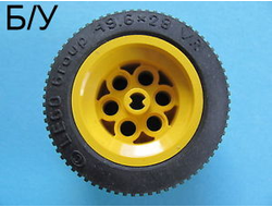 ! Б/У - Wheel 36.8mm D. x 26mm VR with Axle Hole with Black Tire 49.6 x 28 VR 6595 / 6594, Yellow (6595c02) - Б/У