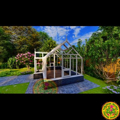 Базовая комплектация теплицы в английском стиле с холлом из стекала и алюминия ЕЛИЗАВЕТА М размером 5000 х 3000 мм