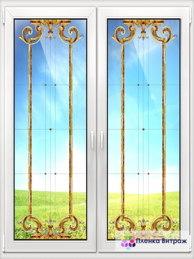 Витражная пленка, витражная пленка самоклеющаяся,пленочный витраж с классическим рисунком прозрачная
