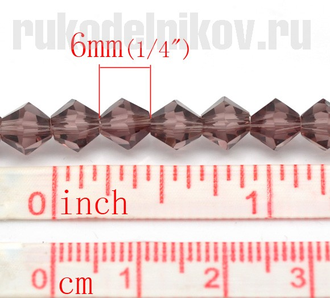 бусина стеклянная граненая "Биконус" 6 мм, цвет-красновато-коричневый, 10 шт/уп