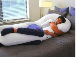 Подушка обнимашка для мужчин на молнии с ластовицей U maxi 400 см наполнитель био пух с наволочкой на молнии сатин белый страйп