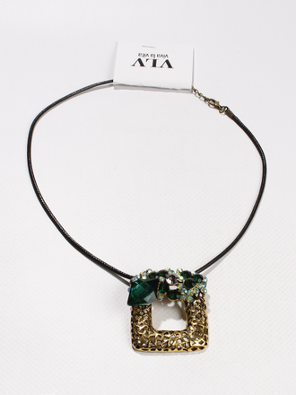 Подвеска "Ажурный квадрат стразы" белый металл, желтый металл