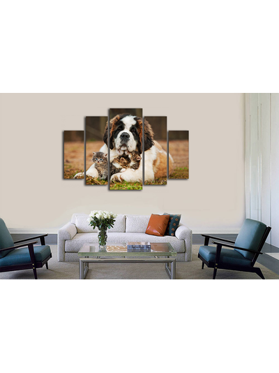 Модульная картина "Сенбернар и малыши"