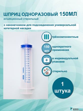 Шприц Жанэ с насадкой под катетер 150мл, ООО МИМ, Россия