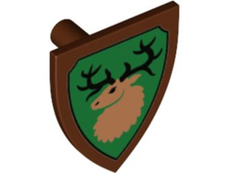 Minifigure, Shield Triangular Short with Forestmen Elk / Deer Head on Green Background with Black Outline Pattern, Reddish Brown (3846pb058 6315053)
