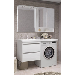 Мебель для ванной Opadiris Фреш 120 белый для стиральный машины (фасады стекло, раковина слева)
