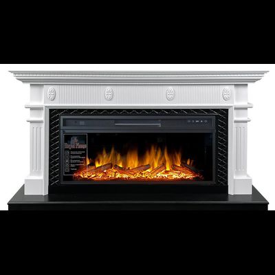 Линейный электрокамин Carlyle белый с черным с очагом Vision 42 LOG LED