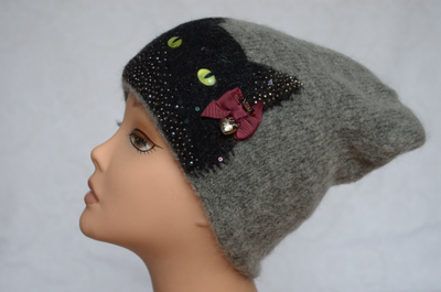 Вязаная модная шапка с украшением в виде кошки Италия Vizio фото