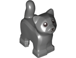 Cat, Baby Kitten, Standing with Black Mouth, Nose, and Eyes Pattern, Dark Bluish Gray (80686pb01 / 6375490)