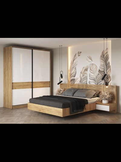 Бостон Шкаф-купе ШК-005 МДФ Дуб крафт золотой/Белый глянец