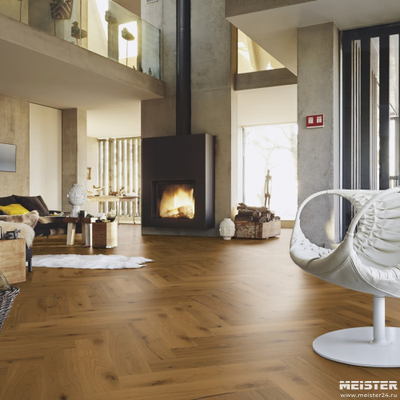 Паркетная доска Meister Дуб витал Серовато-бежевый 8809 в интерьере
