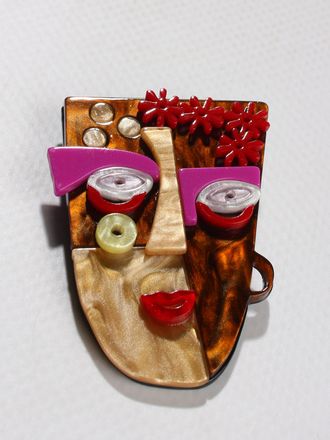 Брошь "Лицо абстракция" терракот акрил