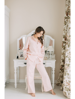 Пижама из натурального хлопка с брюками (розовая)