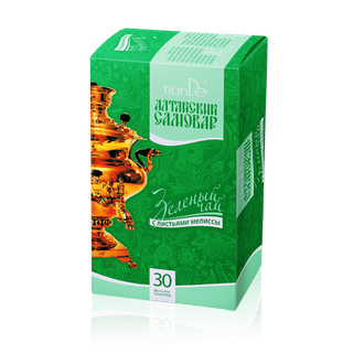 Зеленый чай с листьями мелиссы, 30 фильтр-пакетов по 1,5 г. /Код: 124219