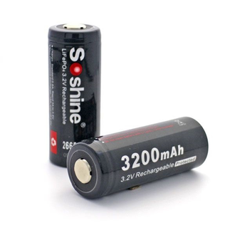 Аккумулятор перезаряжаемый LiFePO4 Soshine Типоразмер: 26650 Емкость: 3200 mAh Напряжение: 3.2V с пл