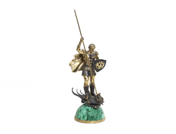 Кабинетная скульптура "Георгий Победоносец". Бронза, малахит.