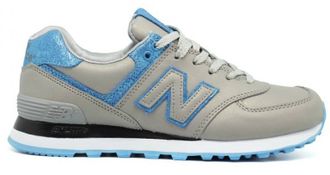 New Balance 574 Серые с синим кожа женские (36-41) Арт. 153FMA