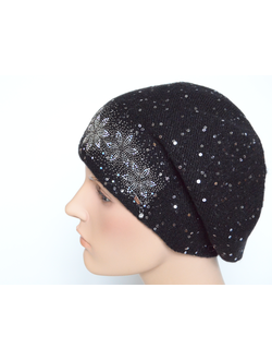 Черный женский берет вязаный с пайетками и стразами Vizio Италия 6978